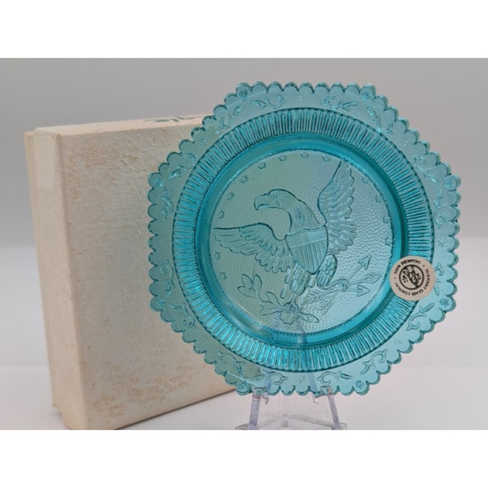 American Eagle Teal Glass Pairpoint Cup Plate Suncatcher Window Decor Vintage